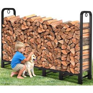 Amagabeli 6ft Firewood Rack Outdoor Heavy Duty Fire Wood Rack Log Holder Organizer Stand for Fireplace Indoor Adjustable Metal Wood Pile Lumber Storage Organizer Stacker for Patio Porch Black