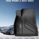 3W Tesla Model 3 Floor Mats and Trunk Mat, All-Weather TPE Floor Liner Compatible for Tesla Model 3 2021-2023, Full Set Black Floor Mats and Cargo Liner Mat Custom Fit