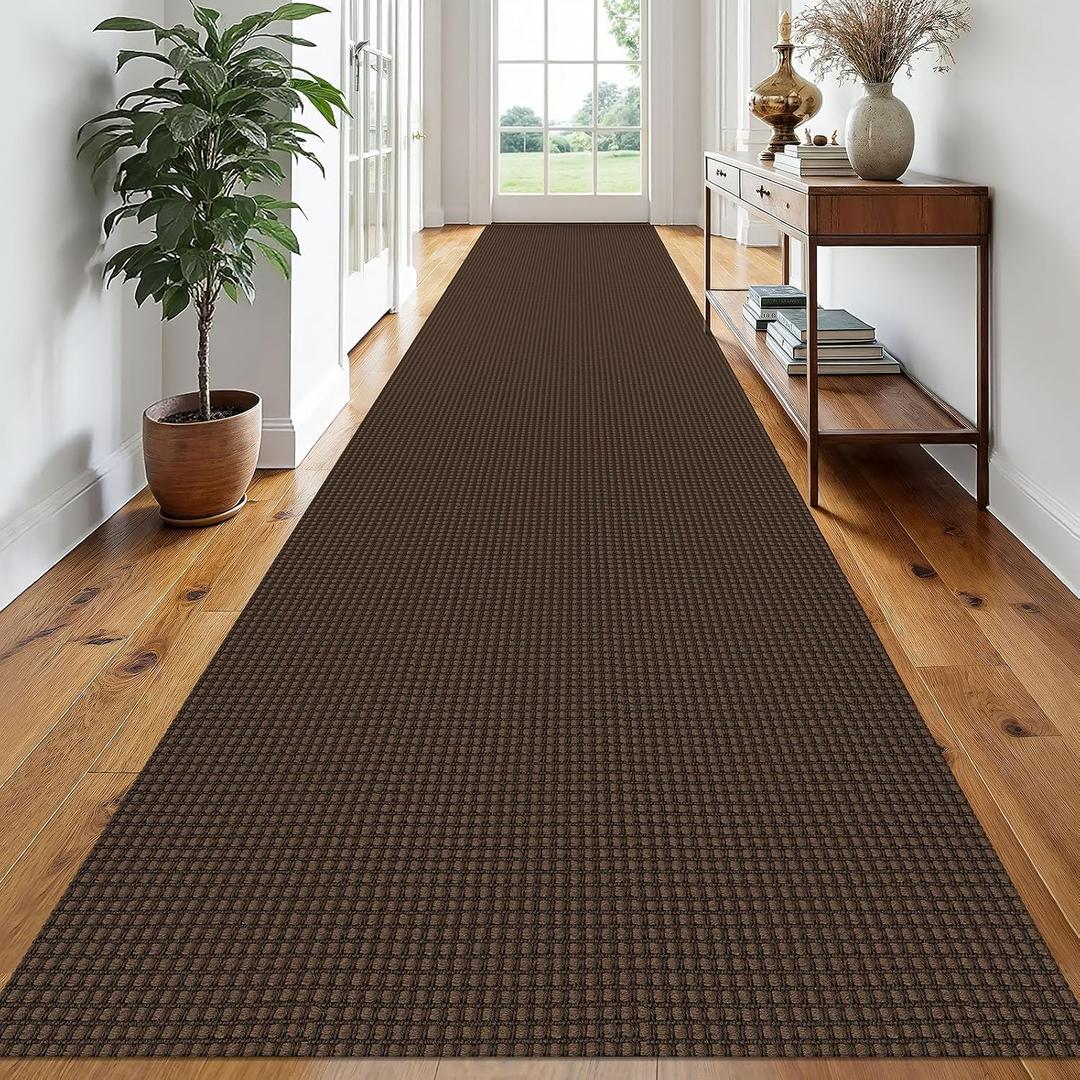 EARTHALL Runner Rug 3x20 Ft Washable Runners for Hallways Extra Long Woven Non Slip Entryway Runner Braided Kitchen Runner Indoor Outdoor Carpet Runners for Hotels, Officel, Stair, Brown