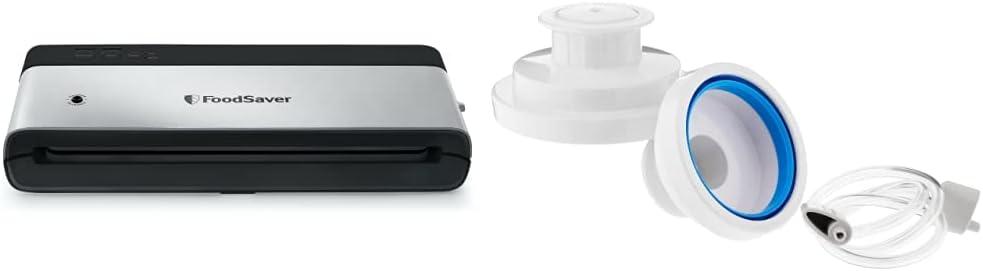 FoodSaver Vacuum Sealing Machine and Jar Sealer Bundle | Vertical Storage | Stainless Steel & Black