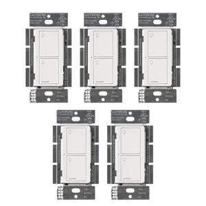 Lutron Caseta Original Smart Light Switch 5 Pack (Lutron Smart Hub Required), for Home, LED Lights, and Fans, 6 Amp, Single-Pole/3-Way, Neutral Required, PD-6ANS-WH, White