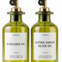 Verspace UV-Protected Green Glass Olive Oil Dispenser Bottles For Kitchen - 2 Pack - 12oz Includes 40 Kitchen Essential Labels, Avocado Oil Dispenser Set, Modern Decor for Home, Airbnb, Cafe Set of 2