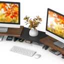 TAVR Dual Monitor Stand Riser, Computer Monitor Stands for 2 Monitors, Extra Long Multifunctional Desktop Organizer Riser for Computer, Laptop, PC, Printer, TV, Max 43.3" Length, Rustic Brown