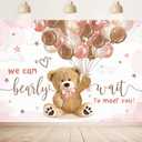 We Can Bearly Wait Backdrop 7Wx5H Feet Bear Baby Shower Girls Pink Brown Balloons Cartoon Cute Clouds Stars Polyester Fabric Newborn Photography Backgrounds Photo Shoot Decor Props Decoration