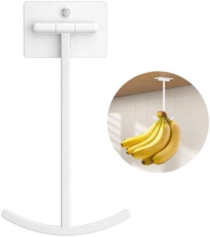 Josmimic Bananas Hanger Hook Holder Stand - Fold Up Banana Hook Under Cabinet Adhesive, Keeps Bananas Fresh, White, 2 Pack