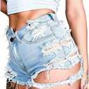 Susupeng Women Summer Irregular Waist Jean Shorts with Pockets Frayed Ripped Holes Cute Sexy Hot Mini Denim Shorts (XX-Large, Light Blue) (Blue, XXL)