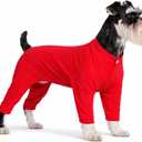 Lovelonglong Four Feet Dog Lightweight Pajamas, Pure Cotton Dog Jumpsuits 4 Legs Dog Onesies T-Shirt Stylish PJS Puppy Costume for Large  Dogs Red, L