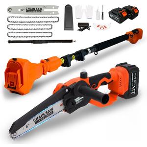 Electric Pole Saws for Tree Trimming 15ft, Cordless Pole Saw Chainsaw with Battery and Charger, 6"&8" Mini Chainsaw for High Tree Branches Pruning & Wood Cutting, Gifts for Men Dad Husband Gadget