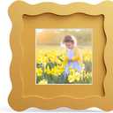 4x4 Picture Frame with Mat for 3x3, Wavy Edge Wooden Real Glass Photo Frame for Tabletop and Wall Hanging, Yellow, 1 Pack