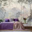 Jdayda Hazy Forest Wall Mural, Abstract Nature Landscape Peel and Stick Wallpaper, Background Wall Decoration Patterns Size: 129" x 96"