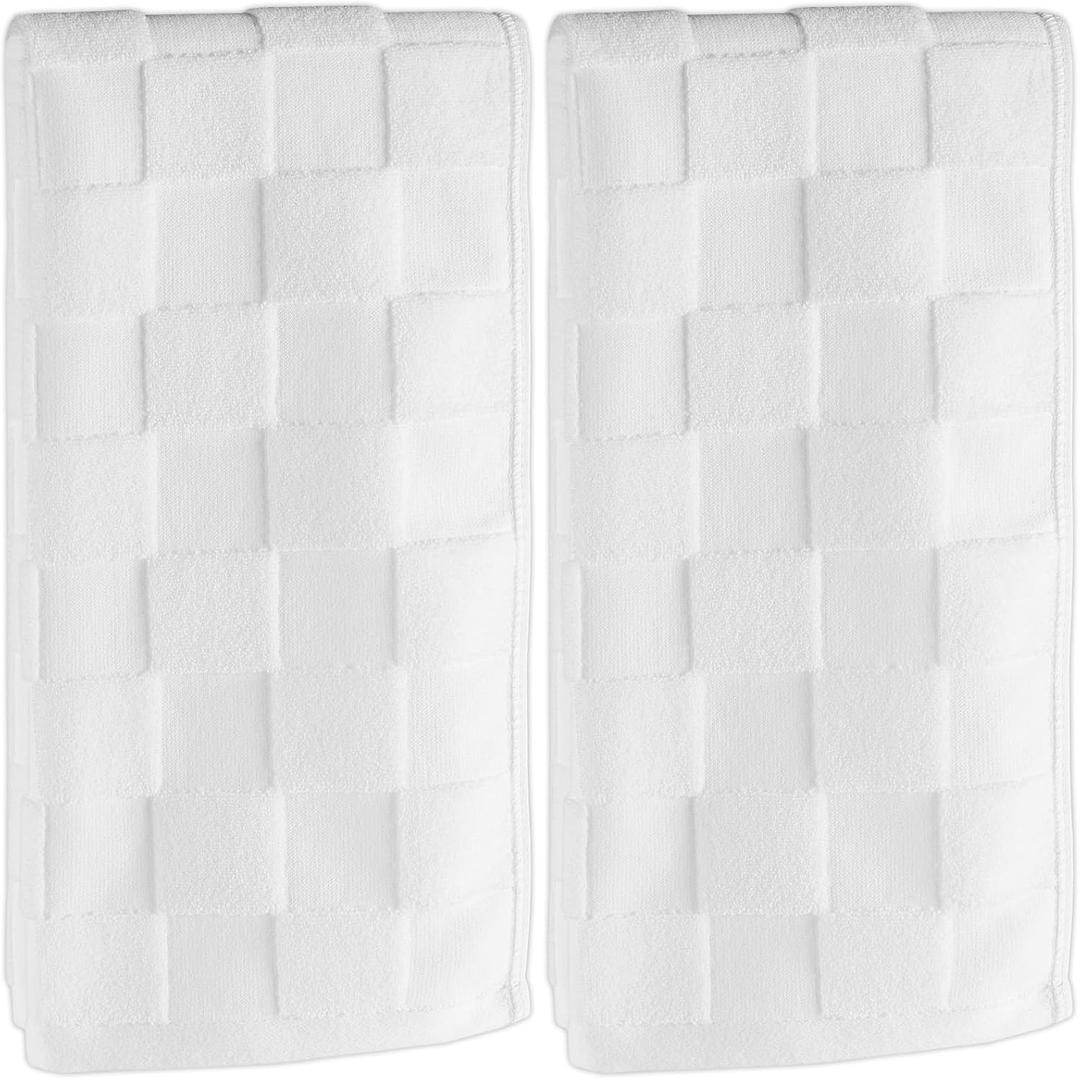 2 Pack 3D Checkered Bathroom Hand Towels 100% Cotton Soft Absorbent Decorative Soft Decorative Towel for Bathroom Home Cleaning Kitchen Gift 13.7x29.5 Inch (White)