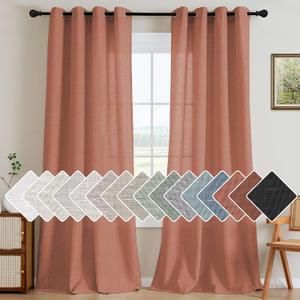 H.VERSAILTEX Linen Curtains Home Decorative Nickel Grommet Curtains Privacy Added Energy Saving Light Filtering Window Treatments Semi Sheer Draperies for Bedroom, Terracotta, 2 Panels, 52 x 84 - Inch