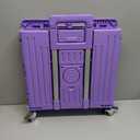 Folding Utility Cart Portable Rolling Crate Handcart Shopping Trolley Collapsible Tool Box, with Lid, Basket on 4 Rotate Wheels, for Grocery, Shopping, Office, Storage, Teacher (Purple)