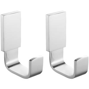 BESy Brass Clothes Hook Single Towel Hook for Bathroom Kitchen Garage Square Style Robe Hooks Coat and Hat Hook, Self Adhesive with Glue or Wall Mounted with Screws, Two Packs, Polished Chrome