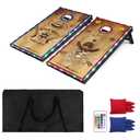 LED Cornhole Board Set, 4'x2' Cornhole Boards Game Set, Corn Hole Outdoor Game, Western Theme with Light-Up Border, 8 Bean Bags, Remote Control, Carrying Case for Backyard, Beach, Lawn