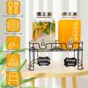 Glass Drink Dispensers For Parties, 2 PACK 1 Gallon Beverage Dispenser With Stand And Spigot Leak proof. Lemonade Dispenser With Ice Cylinder and Chalk board