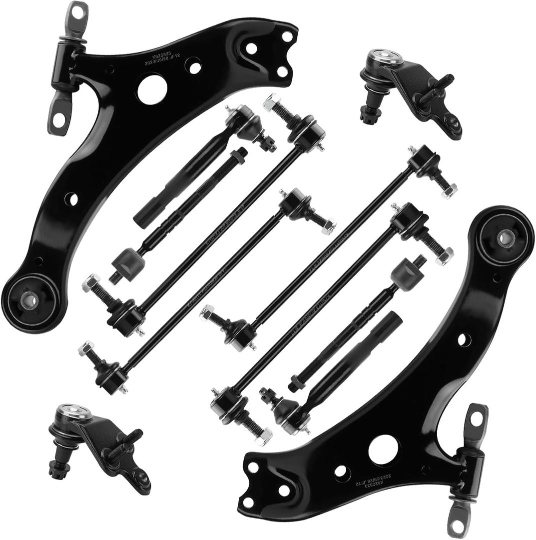 Front Lower Suspension Control Arm Kit w/Ball Joints Tie Rods + Sway Bar Fit for Toyota Camry (USA Built Models Only) 2007 2008 2009 2010 2011, Replace K620334, K620333, K500044, K500043, 12PCS