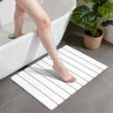 Stone Bath Mats for Bathroom, Non-Slip Stone Shower Mat Super Absorbent 24 x 16 Diatomaceous Earth Bath Mat, Quick Dry Leakproof Bathroom Drying Mats Easy to Clean Home Floor Decor RV Essentials (White)