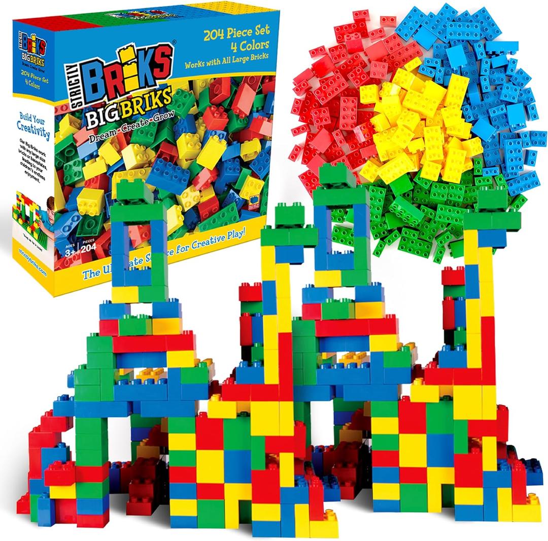 Strictly Briks Toy Building Set - Toddler Toy for Creative Play - Educational Building Blocks for Fine Motor Skills - Interlocking Design Compatible with Lego - 204 Pieces, Basic Colors