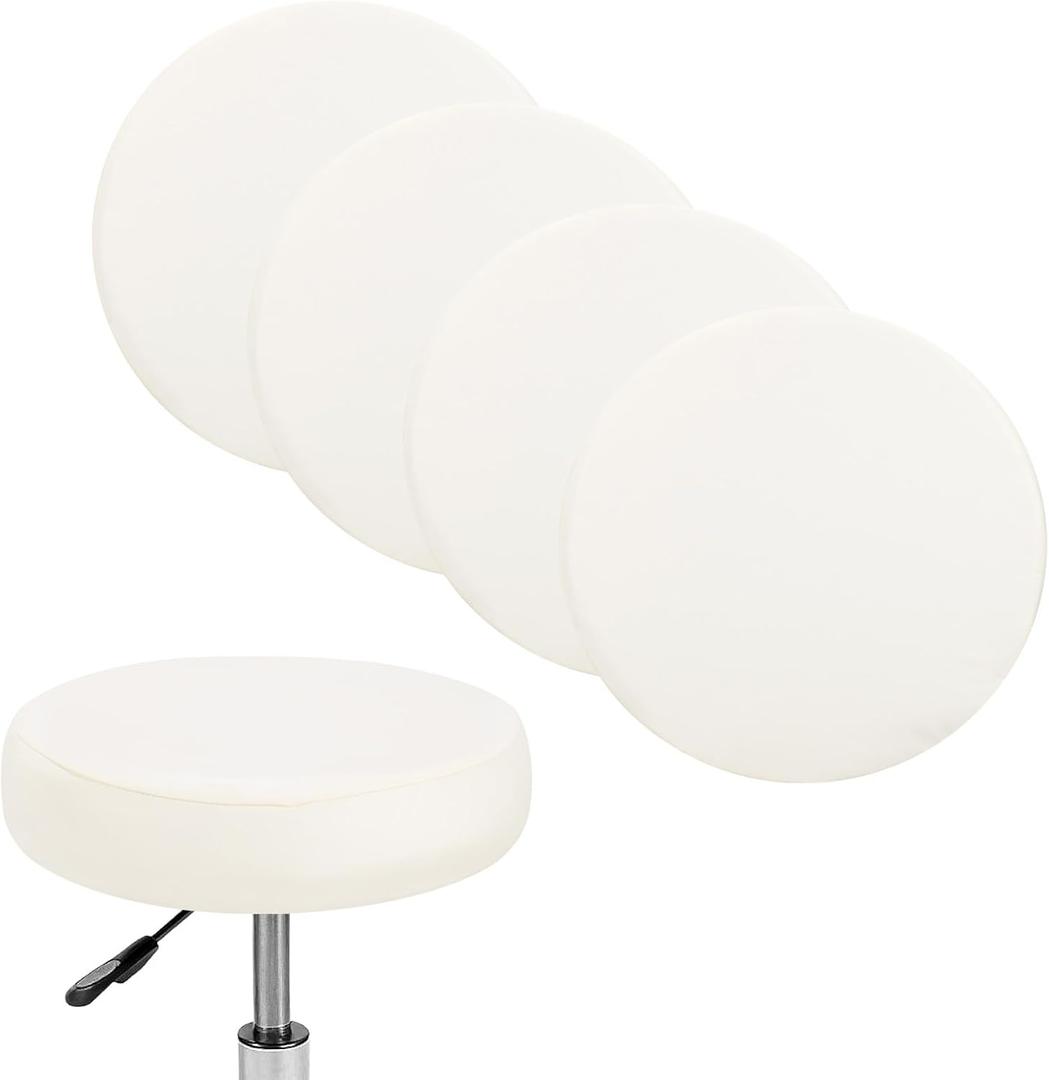 4-Pack Bar Stool Covers Round, for 12-14 Inch Chair Waterproof PU Seat Covers with Elastic Bands for Bar Stool/Round Cushion [Beige]