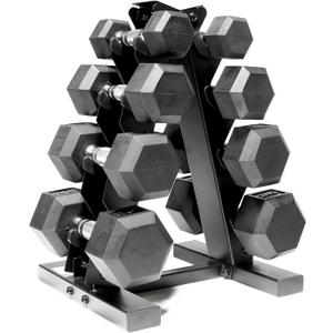 CAP Barbell Rubber Coated Hex Dumbbell Set with Storage Rack | 100210 lb Options, Space-Saving Vertical Compact Storage for Home Gym Strength Training