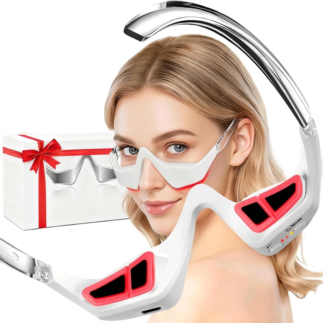 Under Eye Red Light Therapy Device with Glasses Strap, Red Light Therapy Glasses with Microcurrent, Light-Weight Eye Massager, Red Light Therapy for Eyes Bags,Dark Circles, Eye Fatigue, Puffiness