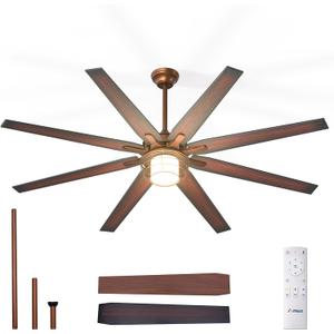 Amico Ceiling Fans with Lights, 72'' Indoor/Outdoor Brown Ceiling Fan with Remote Control, Reversible DC Motor, 8 Blades, 3CCT, Dimmable, Noiseless, Vintage Ceiling Fan for Bedroom, Farmhouse (72 inch, Bronze)
