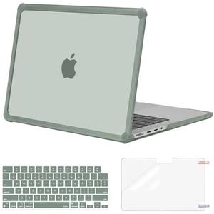 MOSISO Compatible with MacBook Pro 14 inch Case M5 2026 M4 M3 M2 M1 2025-2021 A3427 A3426 A3434 A3112 A3185 A3401 A2918 A2992 A2779 A2442,3 in 1 Kit Anti-Crack Hard Shell with TPU Bumper,Emerald Green