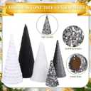 Thyle 5 Pcs Christmas Cone Tree Centerpieces, Glitter Christmas Cone Tree Table Decorations Mantel Tray Tabletop Centerpiece Crafts for Xmas Party Winter Wedding Home Decor, 4 Sizes(White, Grey)