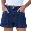 luvamia Jean Shorts for Women High Waisted Stretchy Denim Jorts Trendy Casual Distressed Cut Off Shorts with Pockets (X-Large, Classic Dark Blue)