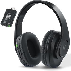 WallarGe Wireless Bluetooth Headphones for TV Watching, Comfortable for Seniors with Bluetooth 5.3, Easy Setup Headphones with USB Transmitter, 25 Hours Play and No Audio Delay