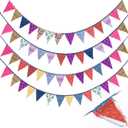 24ft Kantha Quilt Garland Recycled Sari Bunting Kantha Fabric Pennant Banner 4 Pcs 6ft Handmade Vintage Boho Garland for Birthday Party, Wedding, Outdoor and Home