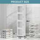 Tall Narrow Storage Cabinet with Transparent Doors and Movable Wheels,Plastic Foldable Storage Box for Small Space, Bathroom, Kitchen(4Tier,White), 4Tier-Expanded