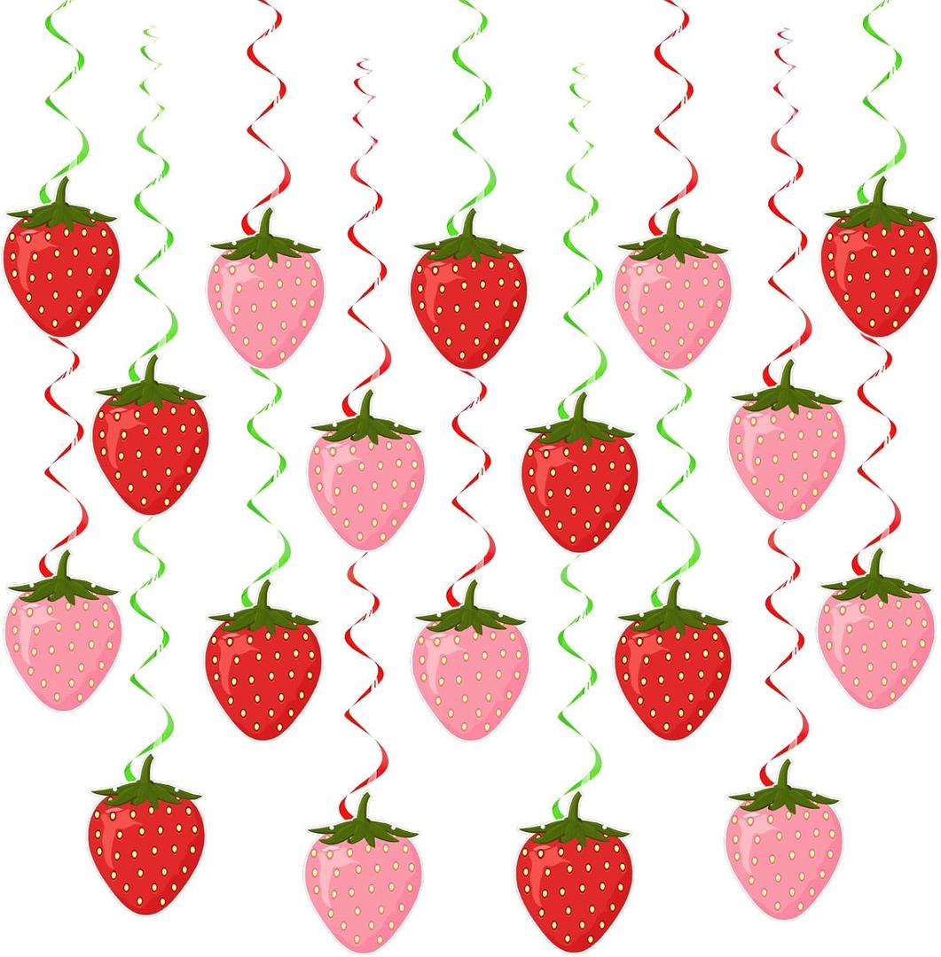 Lewtemi 36 Pcs Strawberry Decor Berry First Birthday Decor Hanging Paper Cutouts Swirl Banner for Strawberry Birthday Party, Baby Shower, Summer Fruit Themed Party Supplies(Colorful)