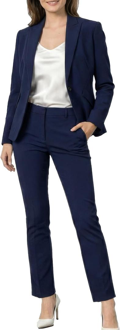 Marycrafts Women's Blazer Pant Suits Set Business Professional Workwear Suit (12, Navy Blue)