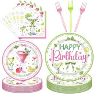 96 Pcs Martini Happy Birthday Party Supplies, Martini Bow Plates and Napkins Tableware Set, Tini Bit Older Birthday Decorations, Bar Bachelorette Party Disposable Dinnerware Serve 24 Guests