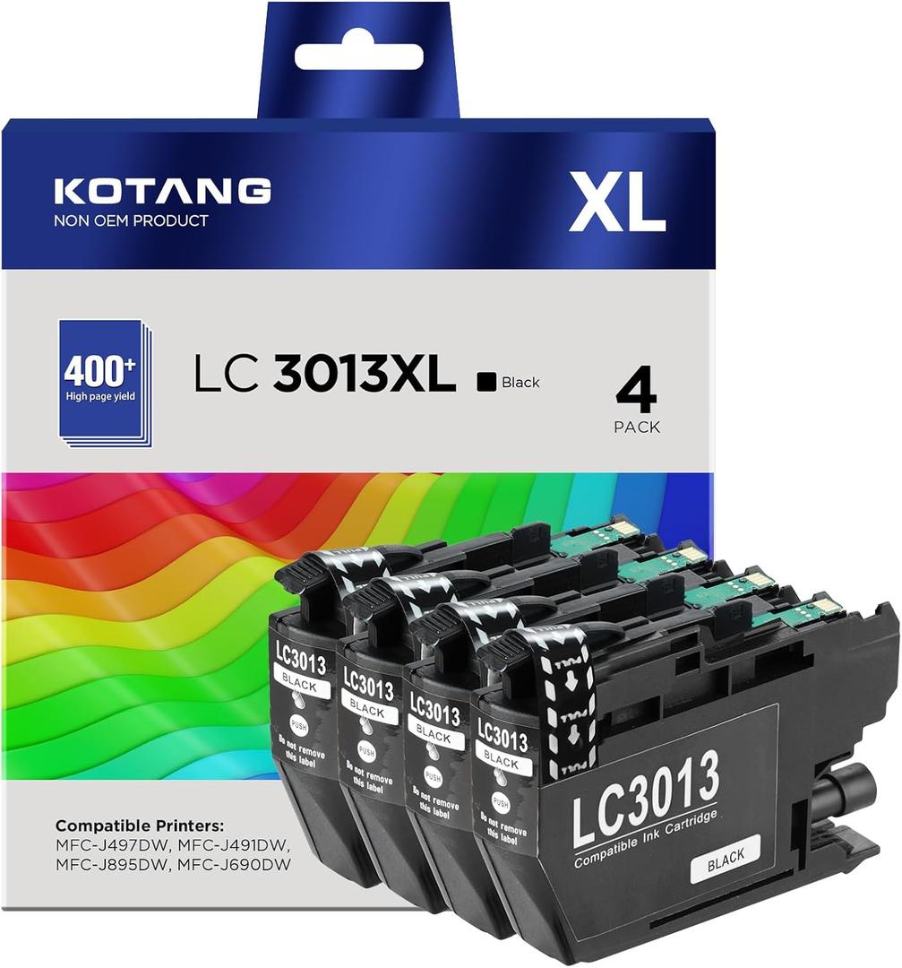 LC3013 Black Ink Cartridges Compatible for Brother LC3011 LC3013 XL Work with Brother MFC-J497DW MFC-J491DW MFC-J895DW MFC-J690DW Printer (4 Black)