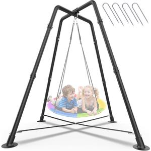 Heavy Duty Swing Stand 32mm Steel Frame 330 lbs Kids Adults | X-Shaped Base, Anti-Rust Coating, 4 Ground Stakes, Rubber Foot Pads, Fits Saucer & Sensory Swings, Indoor Outdoor, Black
