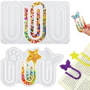 2 x 2pcs Resin Bookmark Molds Paperclip Shape Bookmarks Silicone Mold Jumbo Paper Clips Bookmarks Casting Mould Butterfly Star Craft Resin Bookmark Moulds for UV Epoxy Crafts DIY Book Lover Christmas