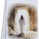 2 x Christian He is Not Here Decorative Hand Tea Towels for Kitchen Bathroom 16x24 Inches, Christian Easter Gifts, Matthew 28:6 Bible Verse Easter Kitchen Dish Towels