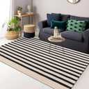 OLANLY Beige and Black Striped Rug 4' x 6' Washable Cotton Doormat for Indoor Outdoor Use, Layered Front Porch Rug for Entryway, Kitchen, Patio