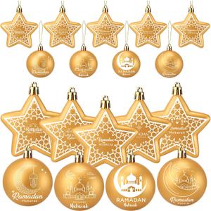 18 Pcs Ramadan Mubarak Ornaments Gold Moon Ornaments Plastic Eid Mubarak Hanging Balls Star Ramadan Islamic Decorations for Islamic Muslim Home Window Christmas Tree Party Decor