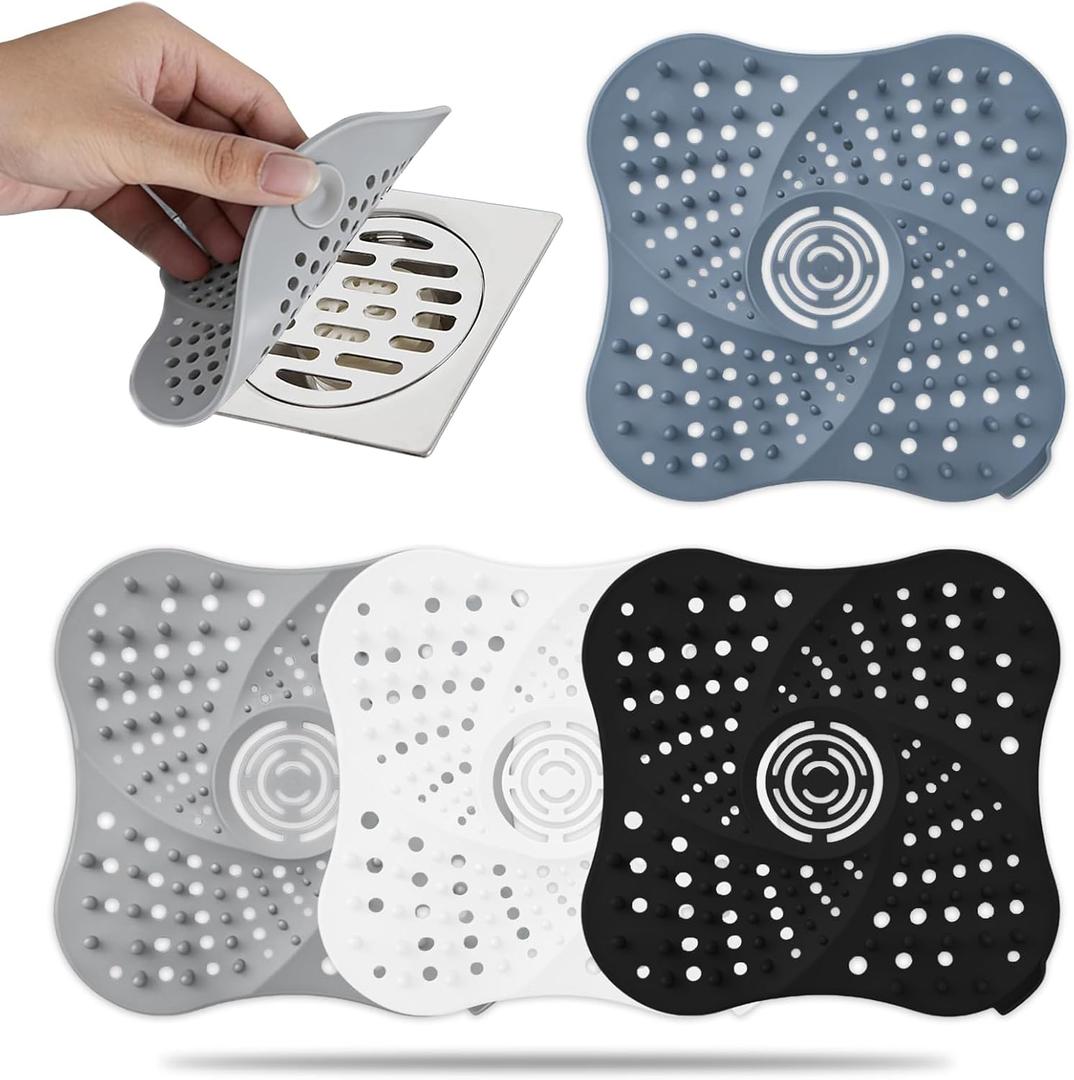 2 x 4 Pack Shower Drain Hair Catcher, Premium Silicone Shower Hair Catcher with Suction Cup for Regular Drains of Shower Kitchen Bathtub Bathroom (Black/White/Gray/Blue)