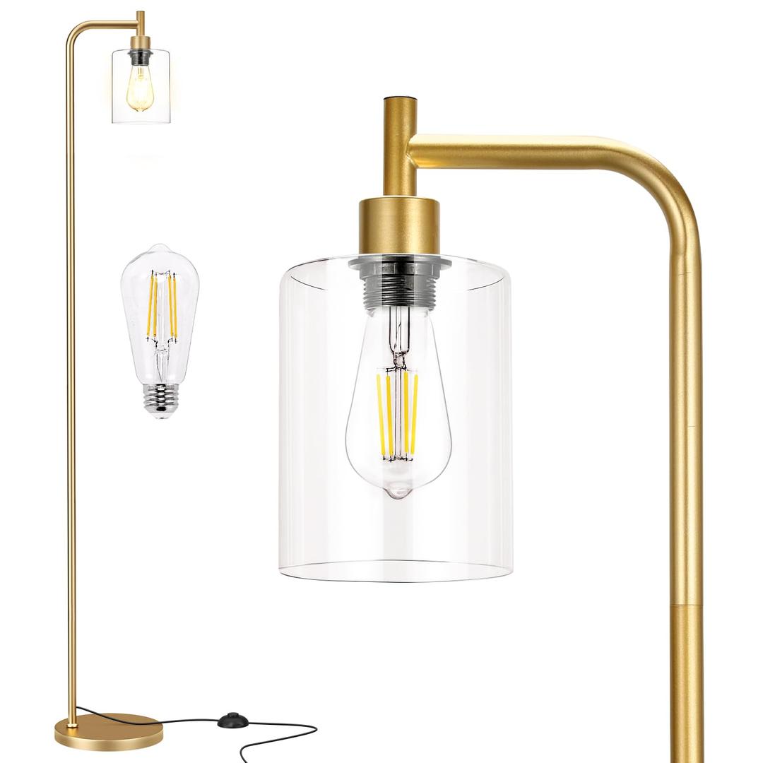 Ziisee Floor Lamps for Living Room - Industrial Standing Lamp with Glass Shade, Modern Gold Floor Lamp with LED Bulbs, Farmhouse Floor Lamp for Bedroom, Tall Lamp for Office - Gold, No Stand Just Glass Cover