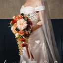 Ling's moment Terracotta Bridal Bouquet Cascading, Orange Wedding Bouquets for Bride, 13 Inch Bride Bouquets for Wedding Artificial Flowers Bouquets