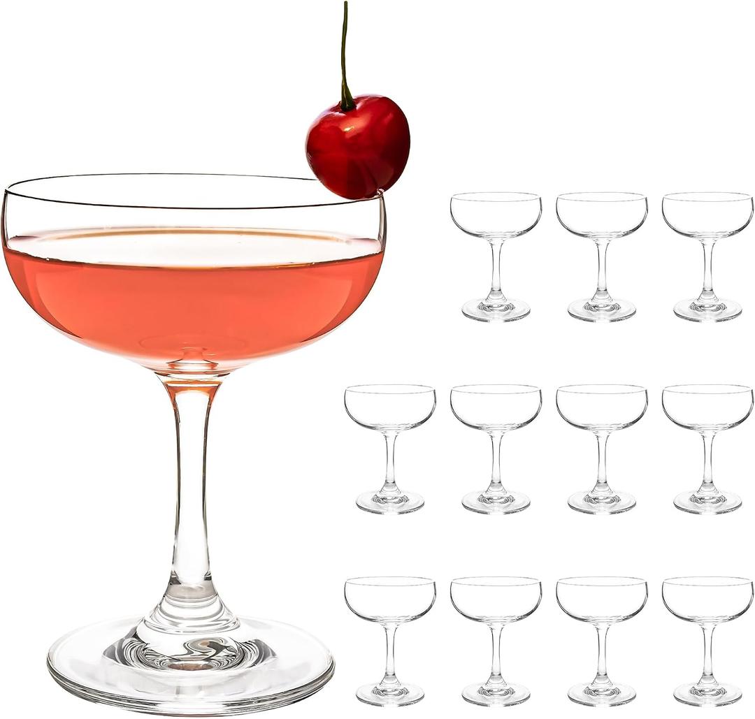 Crystal Coupe Champagne and Cocktail Glasses Daiquiri Manhattan Glasses Set of 12 Martini Drinking Set for Parties, Bars and Gifts, 7 oz 