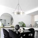 Modern Glass Dining Room Chandelier, 22 inch Brushed Nickel Drum Kitchen Island Light Fixture Luxury Textured Glass Water Ripple Crystal Chandeliers for Living Room Foyer Bedroom