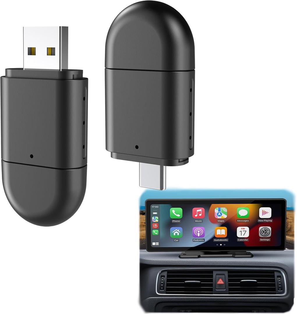 Wireless CarPlay & Android Auto Adapter - 2-in-1 Dual USB-C Plug for iPhone iOS 10+/Android 11+ | Fast Connection, Plug & Play Car Accessories | 2020-2025 Cars | No Delay HD Streaming & Auto Connect