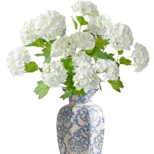ASTRYAS 4Pcs 26.8'' White Viburnum Artificial Flower Snowball Lifelike Long Stem Green Small Hydrangea Flower Real Touch Lifelike Latex Flower for Wedding Bridal Office Home Party Christmas Decoration