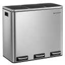 SONGMICS LTB54NL 3 x 18L Kitchen Bin Sorting Bin with 3 Compartments, Waste, Compost, Soft Close Lids, Pedals, Inner Buckets, Steel, Metallic Silver and Ink Black